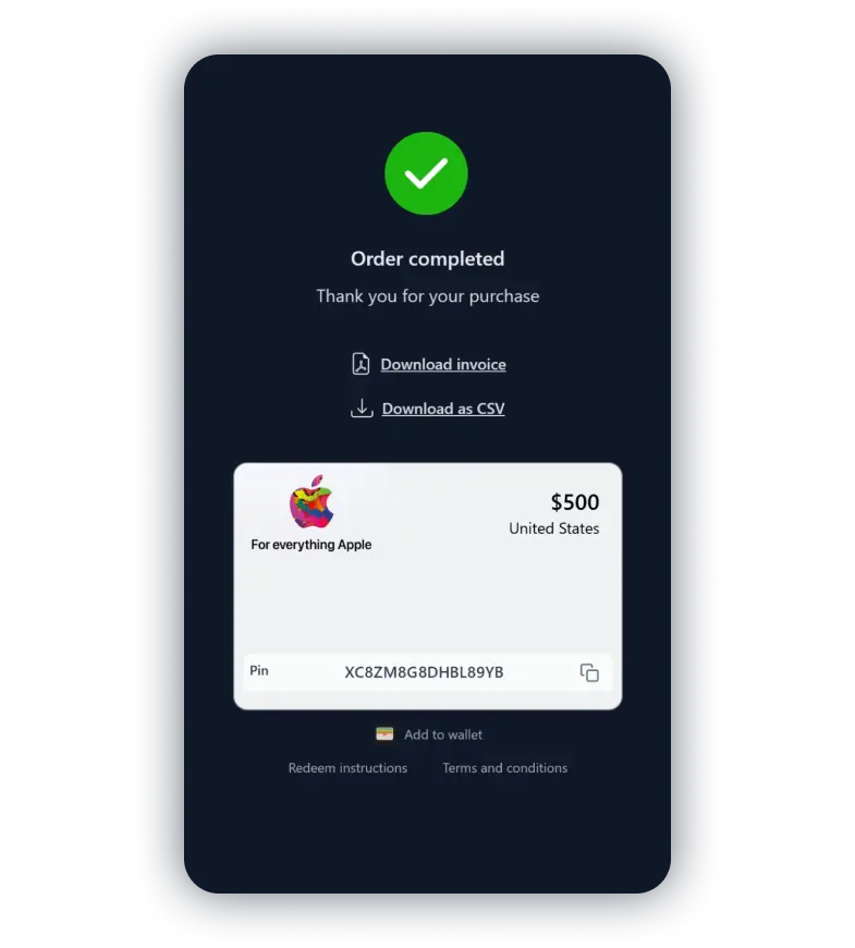 Copy your gift card code