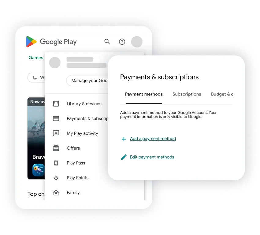 Open Google Play and go to payments