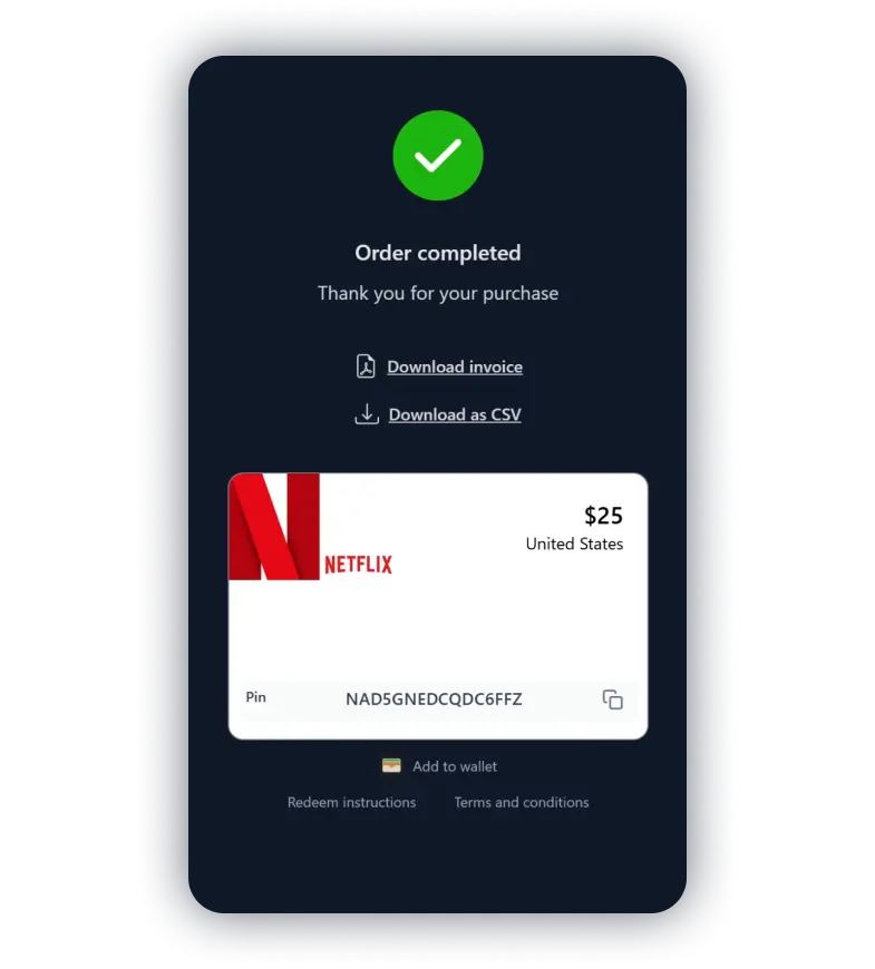 Copy the gift card code