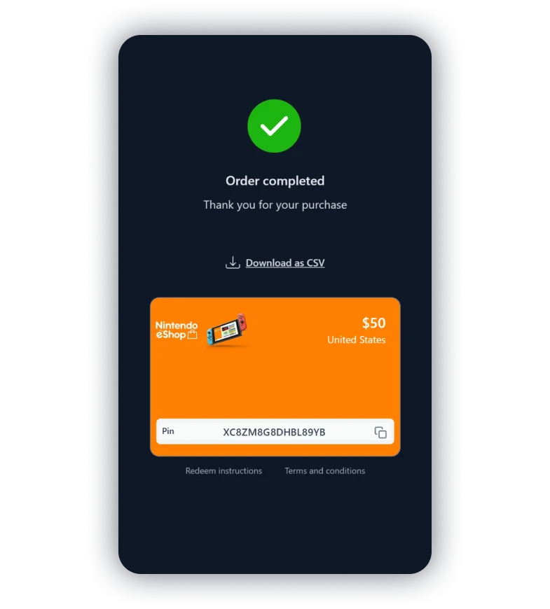 Claim and copy your gift card code