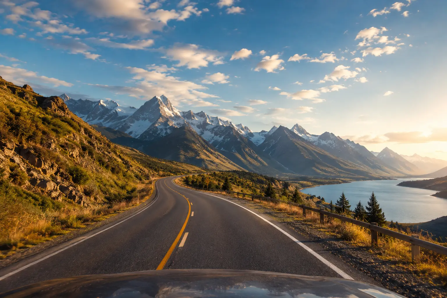 Open road cutting through a mountain landscape
