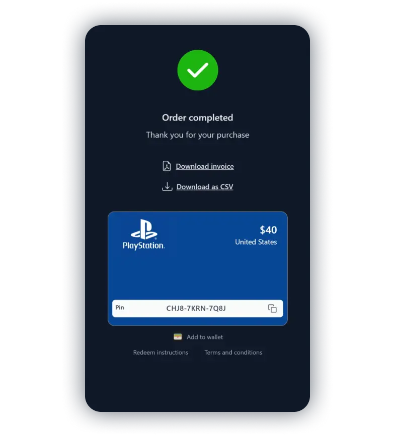 Copy your gift card code
