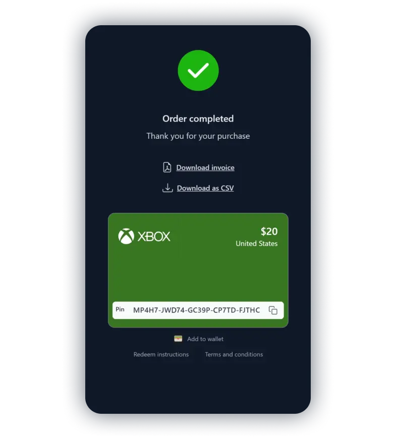 Copy your gift card code