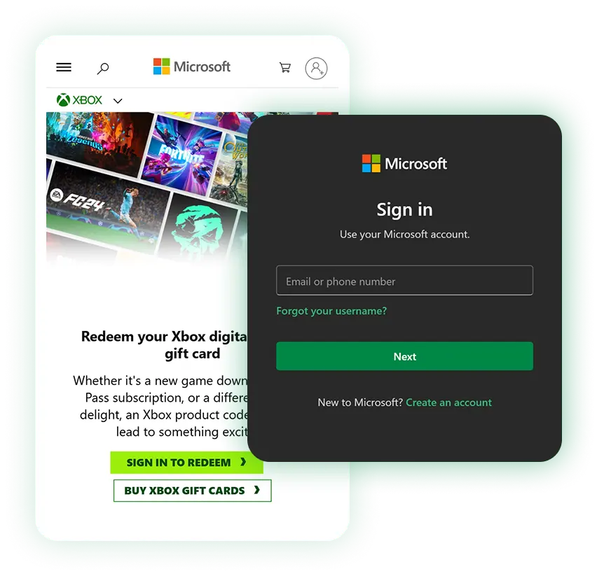 Go to the Microsoft redeem page